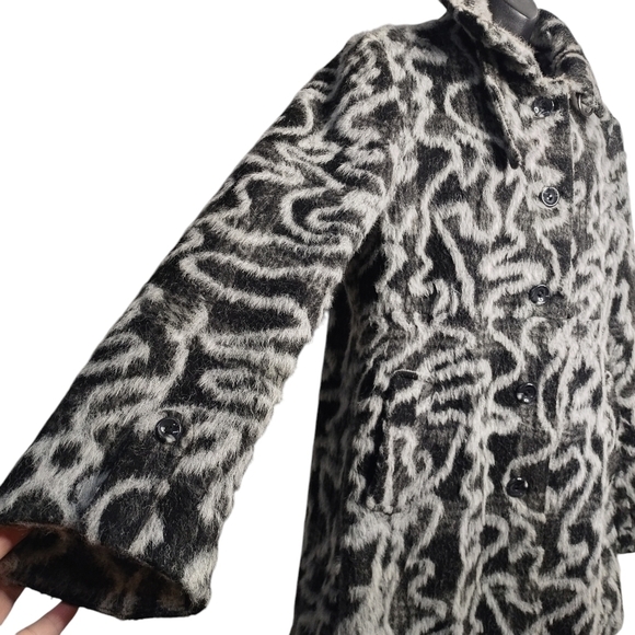 Chokolat Coat Women's Black Gray Wool Blend Faux Fur Coat Size L - Picture 5 of 9